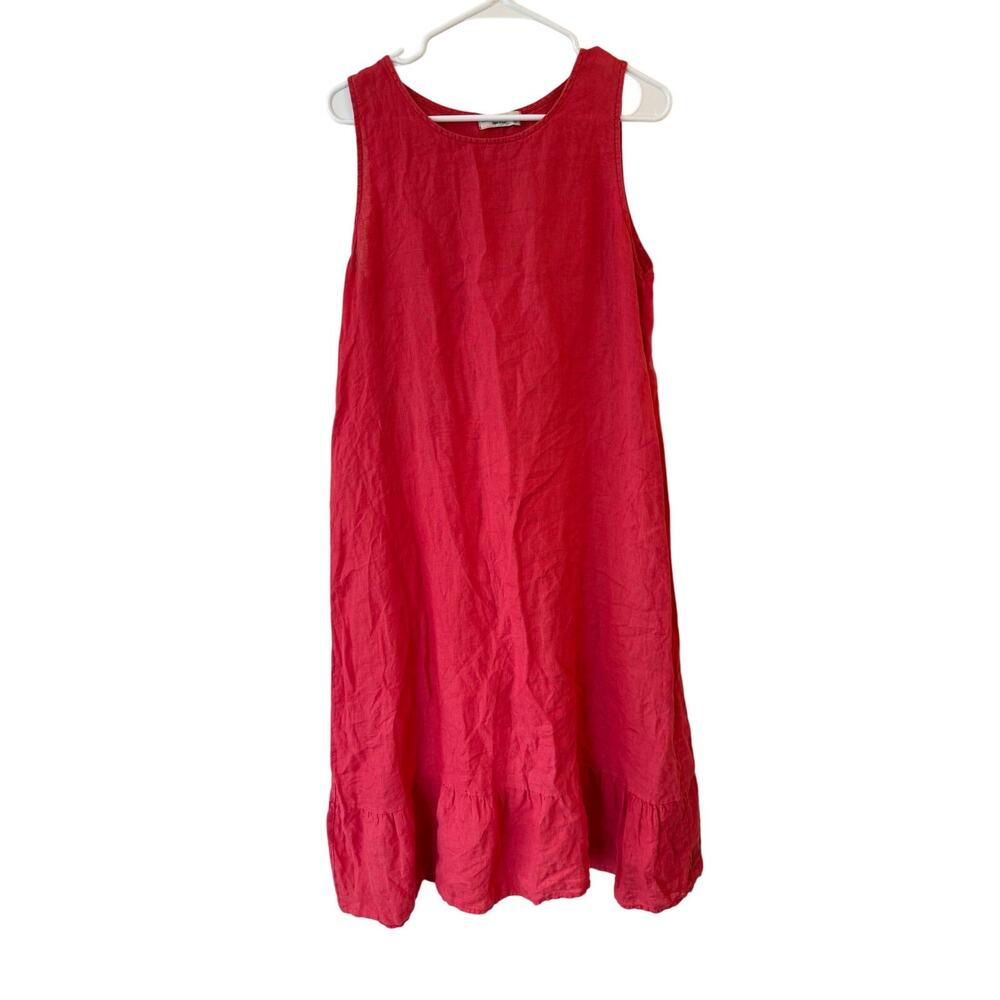 Terzo Millenio Linen Dress Womens Medium Orange Ruffle Hem Sleeveless Round Neck